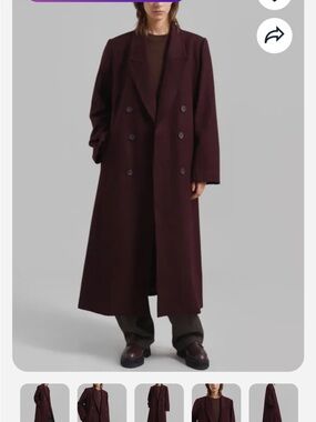 Gestuz malene coat double breasted long wool blend Bordeaux color